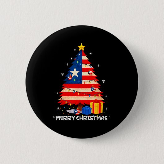 Puerto Rico Flag Tree Lights Christmas Pajamas -co 缶バッジ (正面)