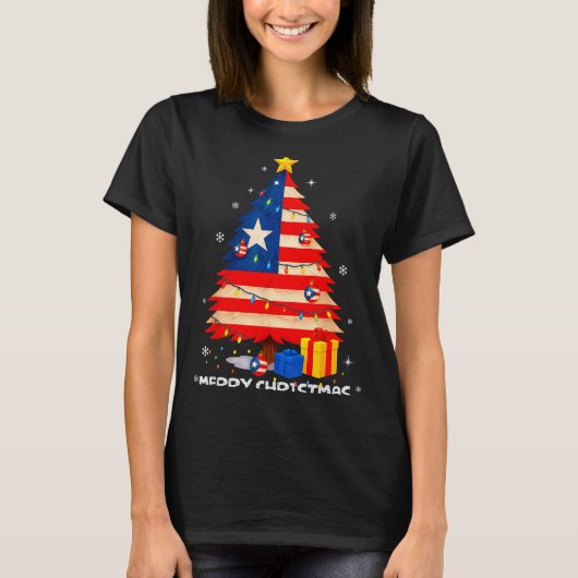 Puerto Rico Flag Tree Lights Christmas Pajamas -co Tシャツ (正面)