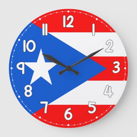 Puerto Rico Flag Wall Clock – Flag for Home Decor ラージ壁時計 (正面)