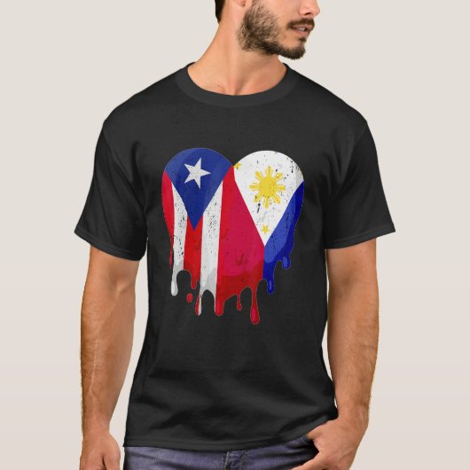 Puerto Rico Greece Flag Heart Citizen Grown Patrio Tシャツ (正面)