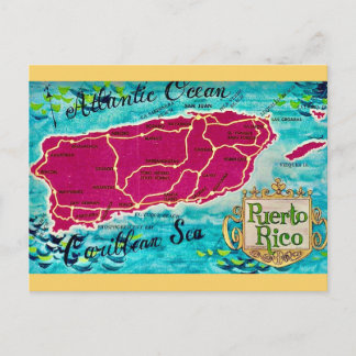  Puerto Rico Island Old  Map Postcard ポストカード