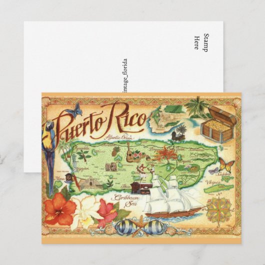 Puerto Rico Map  Postcard ポストカード (正面/裏面)