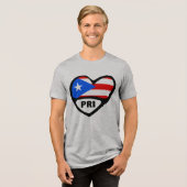 Puerto Rico PRI Heart Flag トライブレンドTシャツ (正面全面)