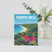 Puerto Rico Tropical Beach Retro ポストカード (スタンド正面)