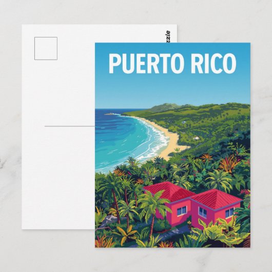 Puerto Rico Tropical Beach Retro ポストカード (正面/裏面)