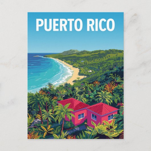 Puerto Rico Tropical Beach Retro ポストカード (正面)
