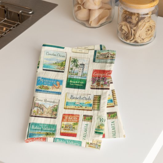 Puerto Vallarta Matchbook Pattern Tea Towel キッチンタオル