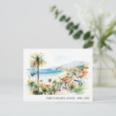 Puerto Vallarta Mexico Watercolor Landscape Travel シーズンポストカード (スタンド正面)