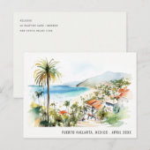 Puerto Vallarta Mexico Watercolor Landscape Travel シーズンポストカード (正面/裏面)
