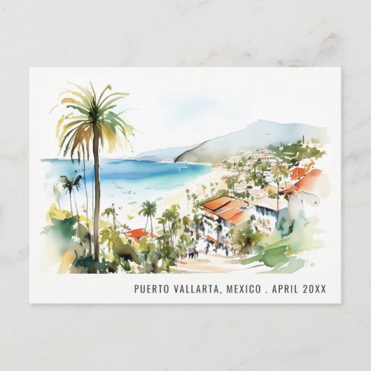 Puerto Vallarta Mexico Watercolor Landscape Travel シーズンポストカード (正面)