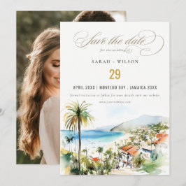 Puerto Vallarta Mexico Watercolor Photo Wedding セーブザデート