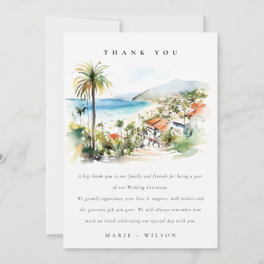 Puerto Vallarta Mexico Watercolor scape Wedding サンキューカード (正面)