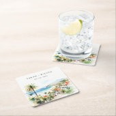 Puerto Vallarta Mexico Watercolor scape Wedding スクエアペーパーコースター (インサイチュ)