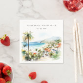 Puerto Vallarta Mexico Watercolor scape Wedding スタンダードカクテルナプキン (インサイチュ)