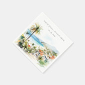 Puerto Vallarta Mexico Watercolor scape Wedding スタンダードカクテルナプキン (角)