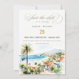Puerto Vallarta Mexico Watercolor Scape Wedding セーブザデート