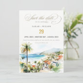 Puerto Vallarta Mexico Watercolor Scape Wedding セーブザデート (スタンド正面)
