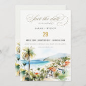 Puerto Vallarta Mexico Watercolor Scape Wedding セーブザデート (正面/裏面)