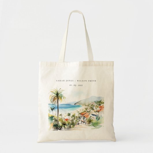 Puerto Vallarta Mexico Watercolor scape Wedding トートバッグ (正面)