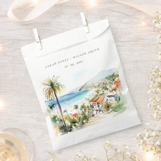 Puerto Vallarta Mexico Watercolor scape Wedding フェイバーバッグ (クリップ留めされた状態)