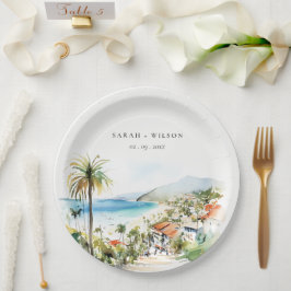 Puerto Vallarta Mexico Watercolor scape Wedding ペーパープレート