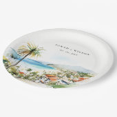 Puerto Vallarta Mexico Watercolor scape Wedding ペーパープレート (アングル)