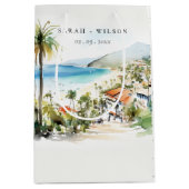 Puerto Vallarta Mexico Watercolor scape Wedding ミディアムペーパーバッグ (正面)