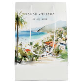 Puerto Vallarta Mexico Watercolor scape Wedding ミディアムペーパーバッグ (裏面)