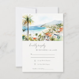 Puerto Vallarta Mexico Watercolor Scape Wedding 出欠カード
