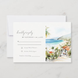 Puerto Vallarta Mexico Watercolor Scape Wedding 出欠カード