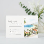 Puerto Vallarta Mexico Watercolor Scape Wedding 出欠カード (スタンド正面)
