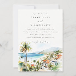 Puerto Vallarta Mexico Watercolor scape Wedding 招待状