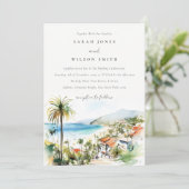 Puerto Vallarta Mexico Watercolor scape Wedding 招待状 (スタンド正面)