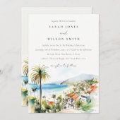 Puerto Vallarta Mexico Watercolor scape Wedding 招待状 (正面/裏面)