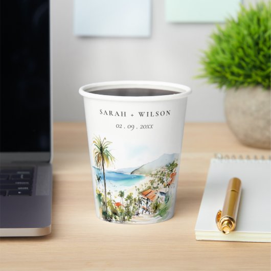 Puerto Vallarta Mexico Watercolor Scape Wedding 紙コップ (インサイチュ)