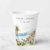 Puerto Vallarta Mexico Watercolor Scape Wedding 紙コップ (裏面)