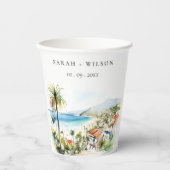 Puerto Vallarta Mexico Watercolor Scape Wedding 紙コップ (正面)