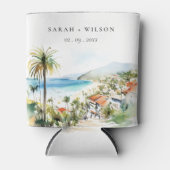 Puerto Vallarta Mexico Watercolor Scape Wedding 缶クーラー (正面)