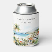Puerto Vallarta Mexico Watercolor Scape Wedding 缶クーラー (缶裏面)