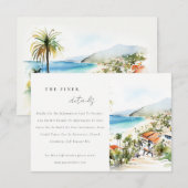 Puerto Vallarta Mexico Watercolor Wedding Details エンクロージャーカード (正面/裏面)