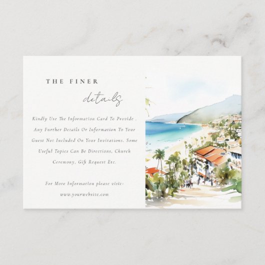 Puerto Vallarta Mexico Watercolor Wedding Details エンクロージャーカード (正面)