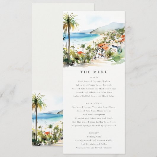 Puerto Vallarta Mexico Watercolor Wedding Menu 招待状 (正面/裏面)