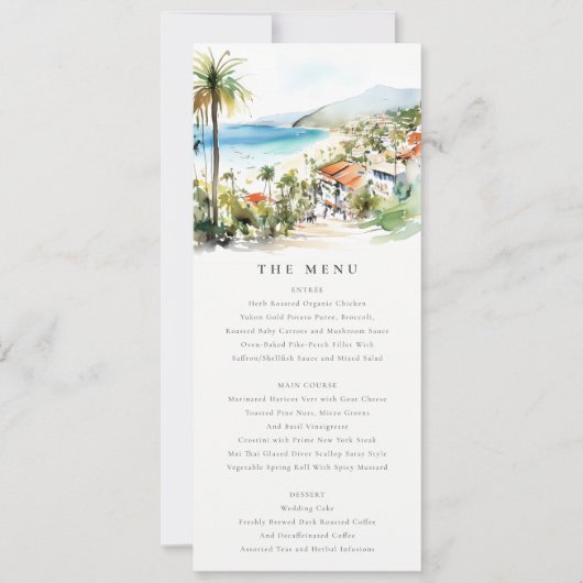 Puerto Vallarta Mexico Watercolor Wedding Menu 招待状 (正面)