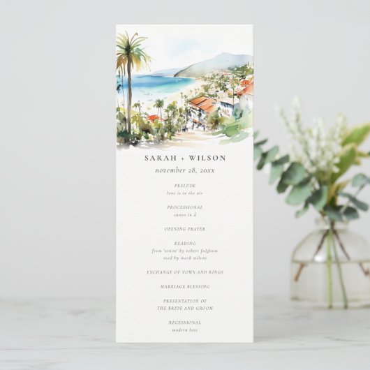 Puerto Vallarta Mexico Watercolor Wedding Program 招待状 (スタンド正面)