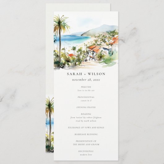Puerto Vallarta Mexico Watercolor Wedding Program 招待状 (正面/裏面)