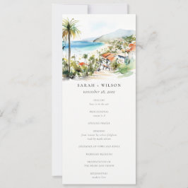 Puerto Vallarta Mexico Watercolor Wedding Program 招待状
