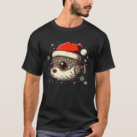 Pufferfish Christmas Santa Hat Puffer Fish Lovers  Tシャツ (正面)