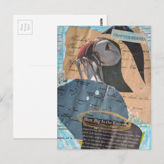 Puffin and Fish Chapter Eleven Mixed Media Collage ポストカード (正面/裏面)