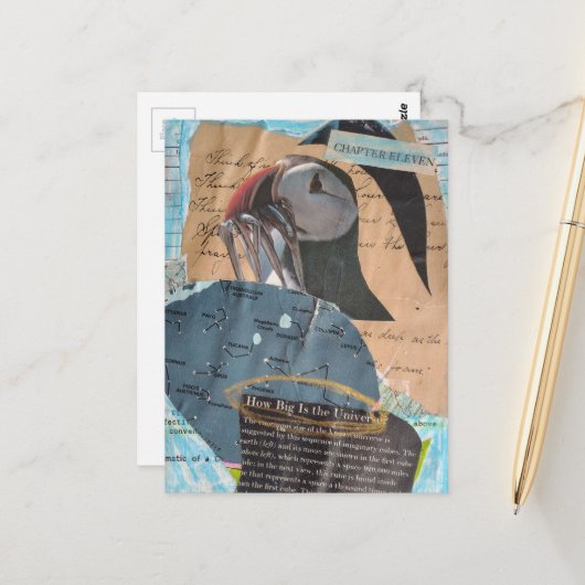 Puffin and Fish Chapter Eleven Mixed Media Collage ポストカード (正面/裏面インサイチュ)