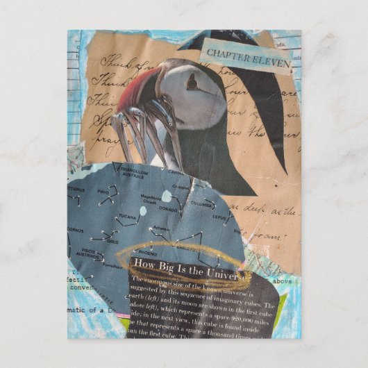 Puffin and Fish Chapter Eleven Mixed Media Collage ポストカード (正面)